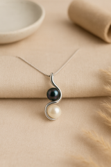 Collar Toi & Moi de Plata en perla de Tahití y perla de agua dulce