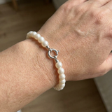 Pulsera- Perlas Cultivadas de Agua Dulce- Semi Redondas 8-9 mm Blanco Natural- Joyería Mujer- Plata 925 Milésimas