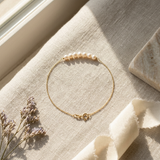 Pulsera - 7 Perlas Cultivadas Diámetro 3-4 mm Blanco - Oro Amarillo