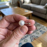 Pendientes de Oro Blanco - Perla Cultivada Blanca 9-10 mm
