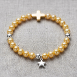 Pulsera de la Suerte - Perla de Agua Dulce - Redonda 5-6 mm Oro