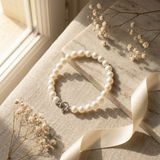 Pulsera- Perlas Cultivadas de Agua Dulce- Semi Redondas 8-9 mm Blanco Natural- Joyería Mujer- Plata 925 Milésimas