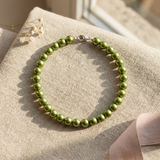 Pulsera de la Suerte - Perla de Agua Dulce - Redonda 5-6 mm Verde Intenso
