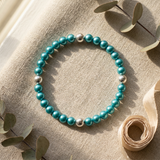 Pulsera de la Suerte- Perla de Agua Dulce- Redonda 5-6 mm Azul Turquesa