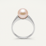 Anillo de oro blanco con perlas cultivadas de agua dulce - Redondas Diámetro 8-9 mm Rosa