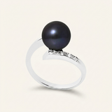 Anillo- Perlas Cultivadas Redondas 8-9 mm Tahití Negras- Oro Blanco- Diamantes