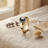 Anillo - Perlas Cultivadas de Tahití - Redondas Diámetro 8-9 mm - Joyería para Mujer - Oro Amarillo