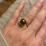 Anillo- Perlas Cultivadas de Agua Dulce- Redonda Diámetro 8-9 mm Chocolate- Talla 48 (EU)- Oro Amarillo