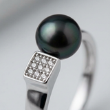 Brazalete Moderno - Botón de Perlas Cultivadas de Agua Dulce 8-9 mm Negro Tahití - Plata de Ley 925