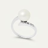 Anillo- Perlas Cultivadas - Redondas 8-9 mm Blanco- Oro Blanco- Diamantes