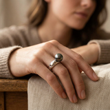 Anillo - Perlas Cultivadas de Tahití - Redondas Diámetro 8-9 mm - Joyería para Mujer - Oro Blanco