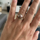 Anillo - Perlas Cultivadas de Tahití - Redonda Diámetro 8-9 mm - Joyería Mujer - Oro Blanco - Diamantes