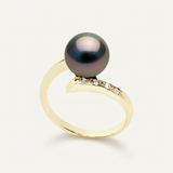 Anillo - Perlas Cultivadas de Tahití - Redonda Diámetro 8-9 mm - Joyería Mujer - Oro Blanco - Diamantes