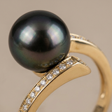Anillo- Perlas Cultivadas- Redondas 8-9 mm Negras Tahití- Oro Amarillo