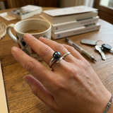 Anillo- Perlas Cultivadas- Redondas 8-9 mm Negras Tahití- Oro Blanco