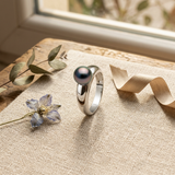 Anillo - Perlas Cultivadas de Tahití - Redondas Diámetro 8-9 mm - Joyería para Mujer - Oro Blanco