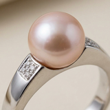 Anillo de oro blanco con perlas cultivadas de agua dulce - Redondas Diámetro 8-9 mm Rosa