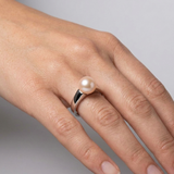Anillo de oro blanco con perlas cultivadas de agua dulce - Redondas Diámetro 8-9 mm Rosa