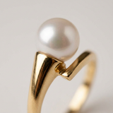 Anillo - Perlas Cultivadas Redondas Diámetro 8-9 mm Blanco - Oro Amarillo