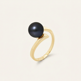 Anillo- Perlas Cultivadas- Redondas 8-9 mm Negras Tahití- Oro Amarillo