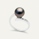 Anillo- Perlas de Tahití- Redondo Diámetro 8-9 mm- Oro blanco- Diamantes