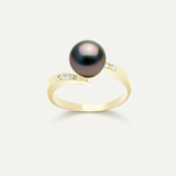 Anillo - Perlas Cultivadas de Tahití - Redonda Diámetro 8-9 mm - Joyería Mujer - Oro Amarillo - Diamantes
