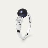 Brazalete Moderno - Botón de Perlas Cultivadas de Agua Dulce 8-9 mm Negro Tahití - Plata de Ley 925