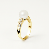 Anillo- Perlas Cultivadas - Diámetro 8-9 mm Blanco- Oro Amarillo- Diamantes