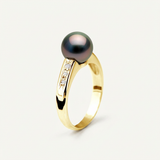 Anillo- Perlas de Tahití- Redondas 8-9 mm- Oro amarillo- Diamantes
