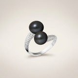 Toi & Moi Anilla botón 8-9 mm Negro Tahití-Plata 925 Milésimas