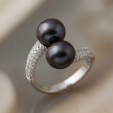 Toi & Moi Anilla botón 8-9 mm Negro Tahití-Plata 925 Milésimas