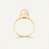 Anillo- Perlas Cultivadas de Agua Dulce- Redonda Diámetro 7-8 mm Rosa- Talla 48 (EU)- Oro Amarillo