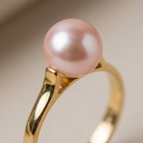 Anillo- Perlas Cultivadas de Agua Dulce- Redonda Diámetro 7-8 mm Rosa- Talla 48 (EU)- Oro Amarillo
