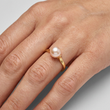 Anillo- Perlas Cultivadas de Agua Dulce- Redonda Diámetro 7-8 mm Rosa- Talla 48 (EU)- Oro Amarillo
