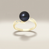 Anillo de oro amarillo y perla negra de Tahití