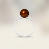 Anillo- Perlas Cultivadas de Agua Dulce- Redondo Diámetro 7-8 mm Chocolate- Talla 48 (EU)- Oro Blanco