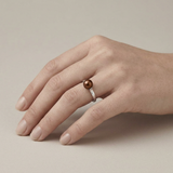 Anillo- Perlas Cultivadas de Agua Dulce- Redondo Diámetro 7-8 mm Chocolate- Talla 48 (EU)- Oro Blanco