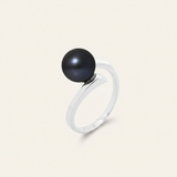 Anillo de Perlas Cultivadas - Redondas 8-9 mm Negras Tahití - Oro Blanco