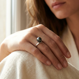 Anillo de Perlas Cultivadas - Redondas 8-9 mm Negras Tahití - Oro Blanco