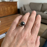 Anillo de Perlas Cultivadas - Redondas 8-9 mm Negras Tahití - Oro Blanco