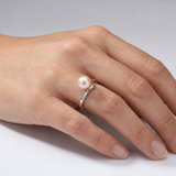 Anillo de oro blanco con perlas cultivadas de agua dulce - Redondas Diámetro 8-9 mm Rosa