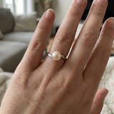 Anillo de oro blanco con perlas cultivadas de agua dulce - Redondas Diámetro 8-9 mm Rosa
