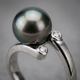 Anillo- Perlas de Tahití- Redondo Diámetro 8-9 mm- Oro blanco