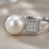 Brazalete Moderno - Botón de Perlas Cultivadas de Agua Dulce 8-9 mm Blanco - Plata 925 Milésimas
