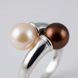 Anillo - Perlas Cultivadas de Agua Dulce - Redondas Diámetro 8-9 mm Rosa y Chocolate - Talla 48 (UE) - Plata de Ley 925