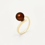 Anillo- Perlas Cultivadas de Agua Dulce- Redonda Diámetro 8-9 mm Chocolate- Talla 48 (EU)- Oro Amarillo