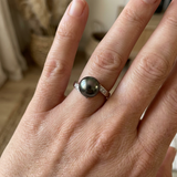 Anillo - Perlas Cultivadas de Tahití - Redonda Diámetro 8-9 mm - Joyería Mujer - Oro Blanco - Diamantes