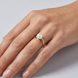 Anillo- Perlas Cultivadas- Redondas 8-9 mm Blanco- Oro Amarillo