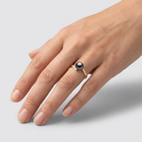 Anillo - Perlas Cultivadas de Tahití - Redonda Diámetro 8-9 mm - Joyería Mujer - Oro Amarillo - Diamantes