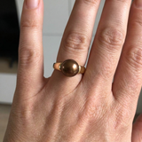 Anillo de Oro Amarillo con Perlas Cultivadas de Agua Dulce - Redondas Diámetro 8-9 mm Chocolate